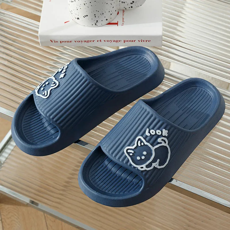 Women's cat-themed platform slides with thick EVA sole in multiple colours.