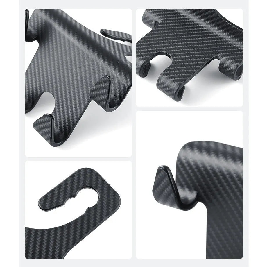 Black ABS plastic car hook and mobile phone bracket organiser for rear seat storage.
