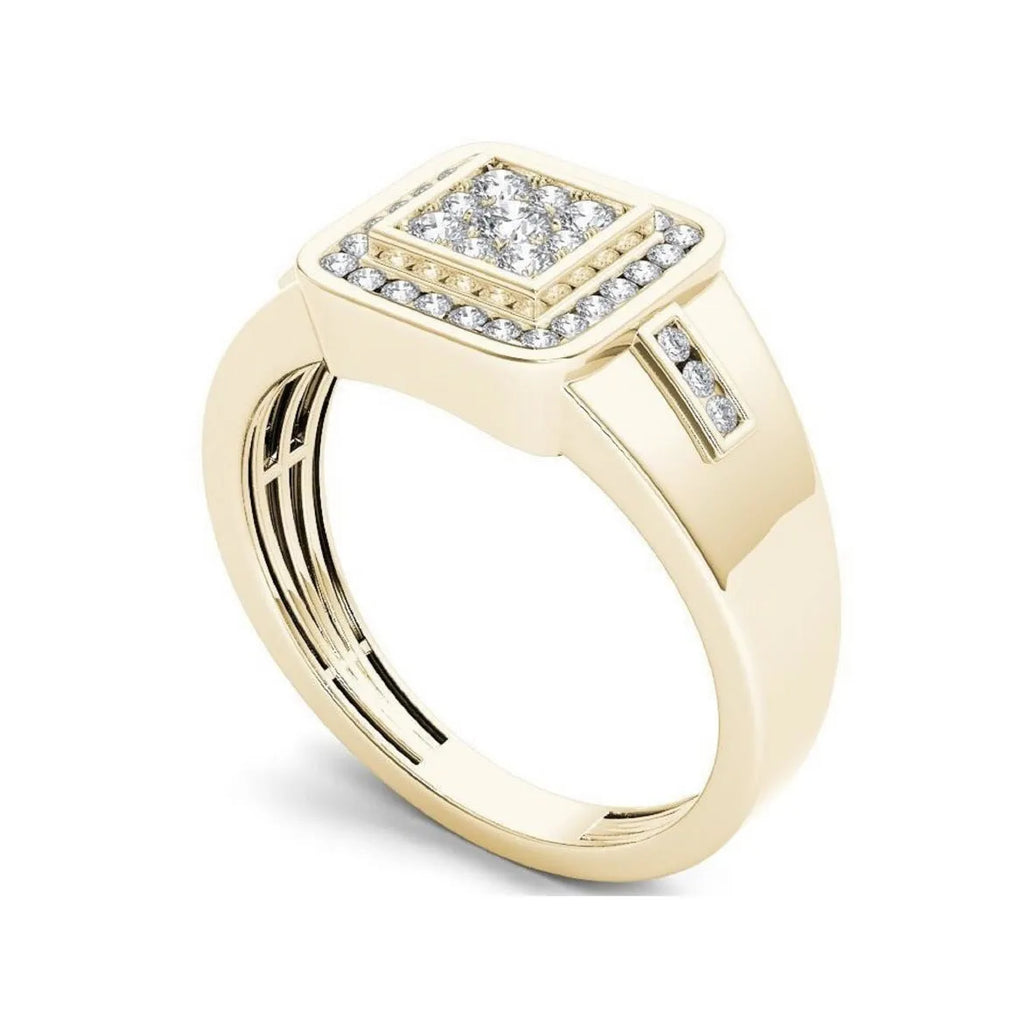 Men's gold plated alloy ring on display, geometry shape, size no. 10, European imitation gold style