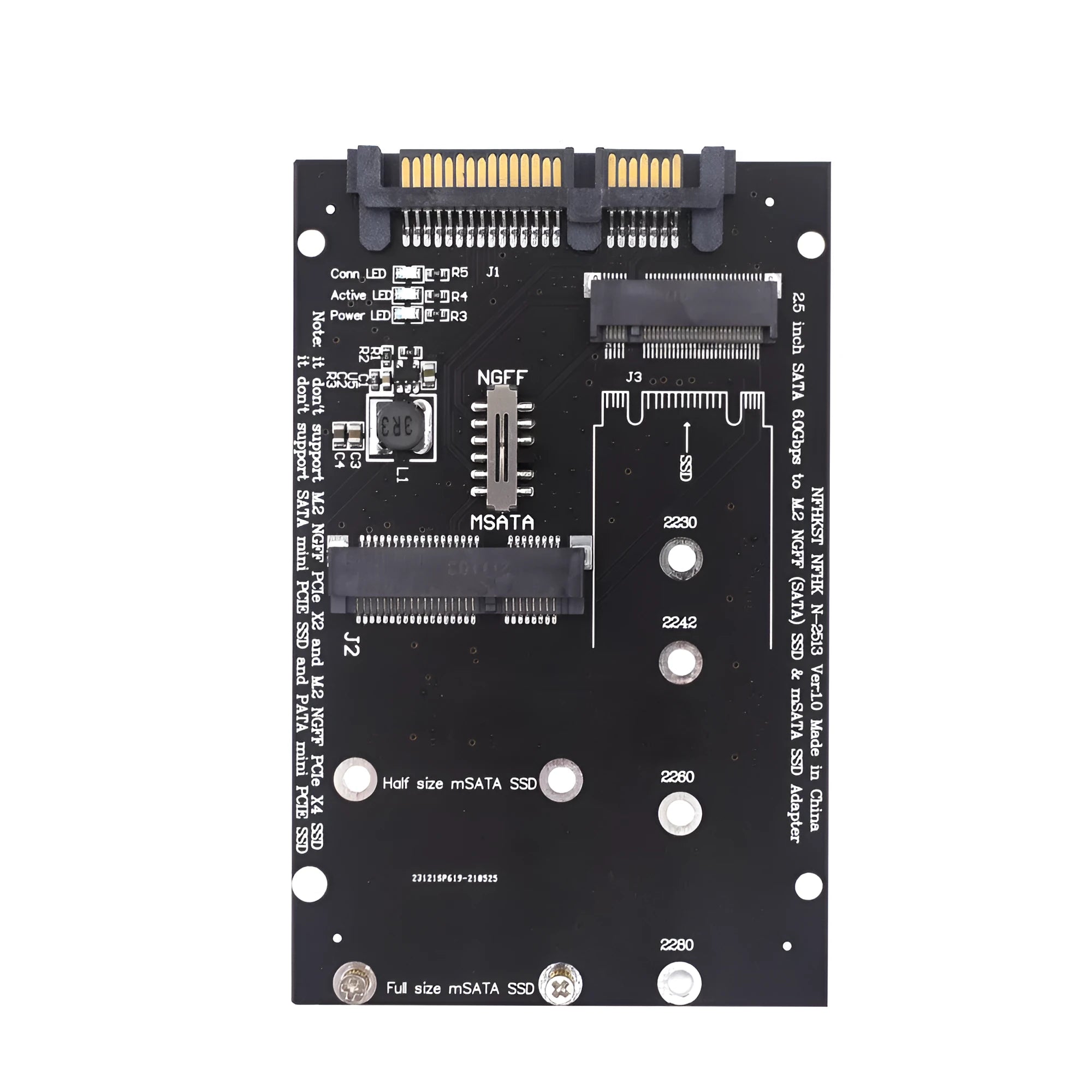 Black SATA3 to M.2 NGFF mSATA SSD adapter card showing connectors for modern solid-state drives