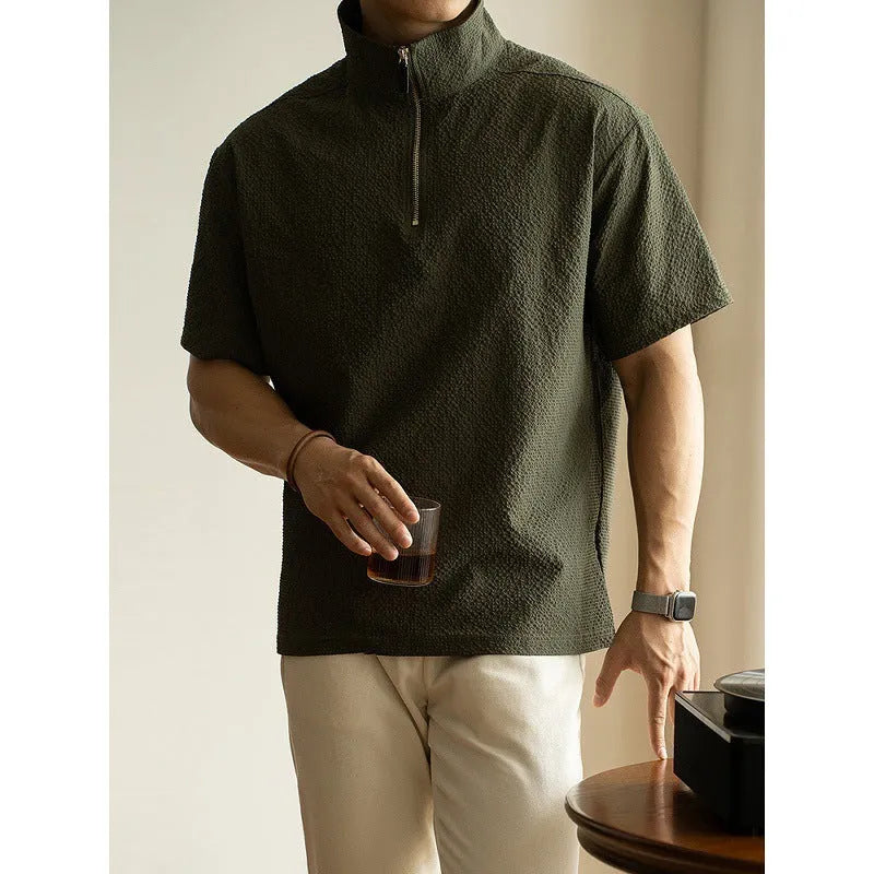 Men's cedar green loose fit short sleeve T-shirt made from quick-drying ice silk polyester fabric