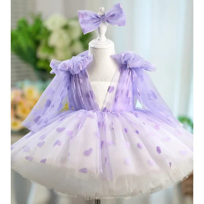 Purple gauzy tutu princess dress with bow detail for girls height 80-160cm