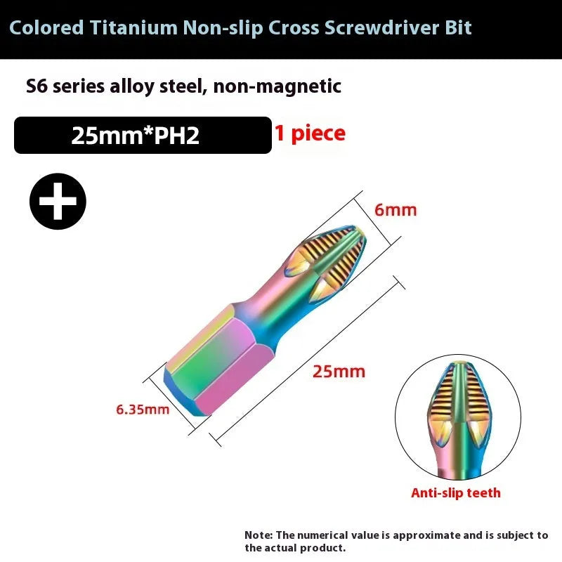 S6 colour titanium anti-slip cross screwdriver head in alloy steel, 50mm length shown