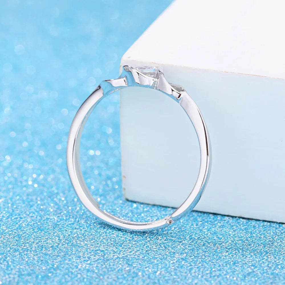 Korean style silver interwoven heart ring with adjustable opening, white diamond finish, copper base