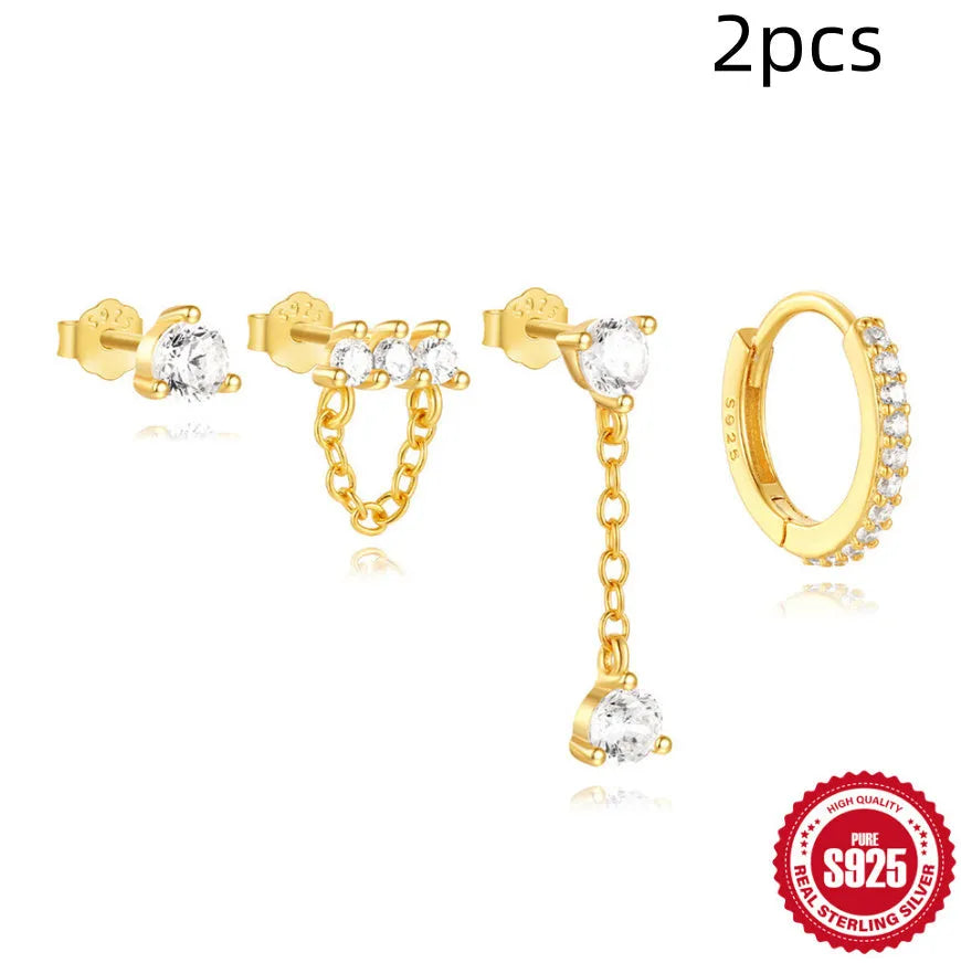 S925 sterling silver geometric clover petal earrings with electroplated gold finish