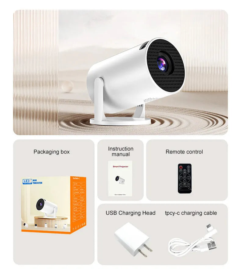 White mini wireless portable HD projector with 1080p resolution for home use