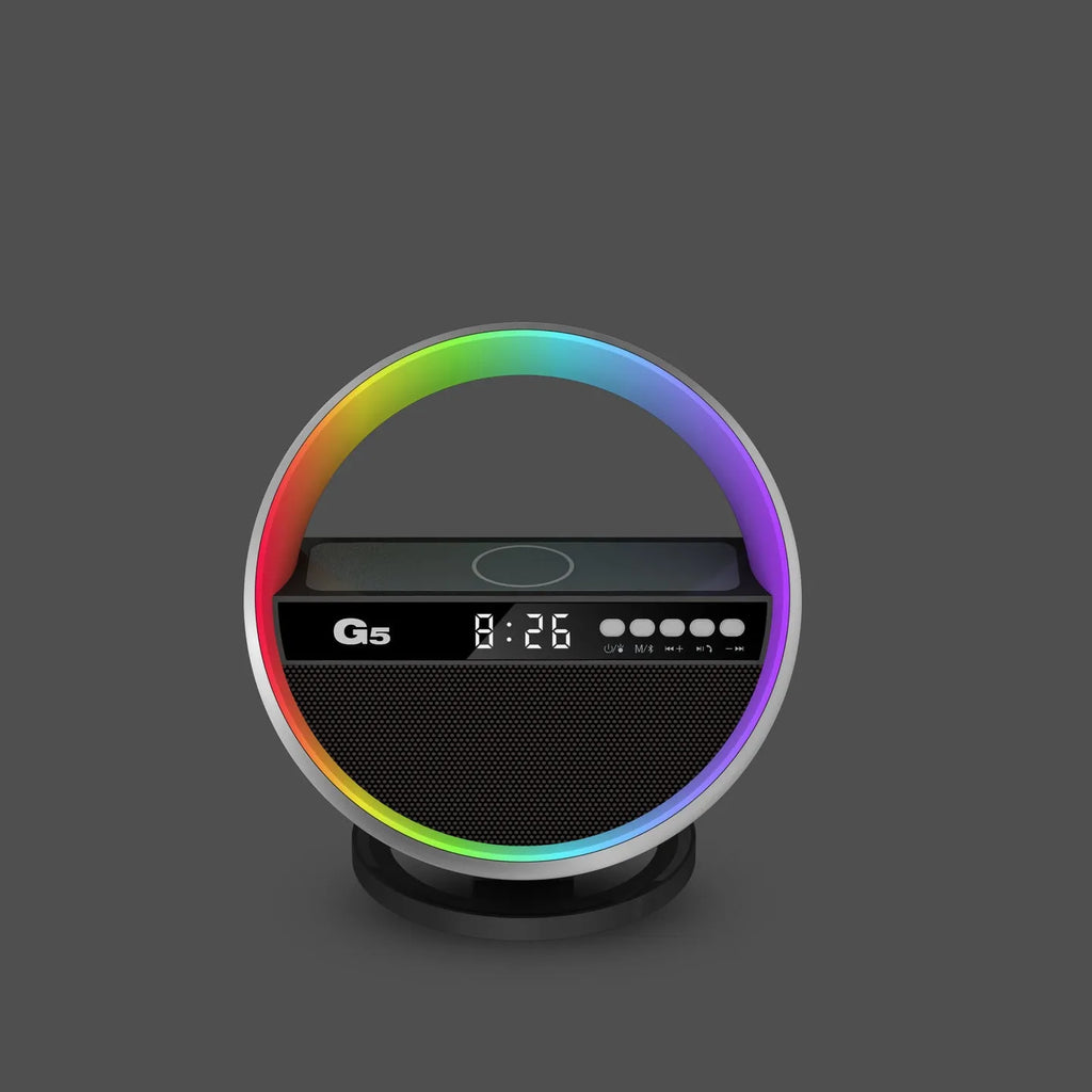 2024 multifunction RGB night light wireless charger Bluetooth speaker in white, 95x95x126mm