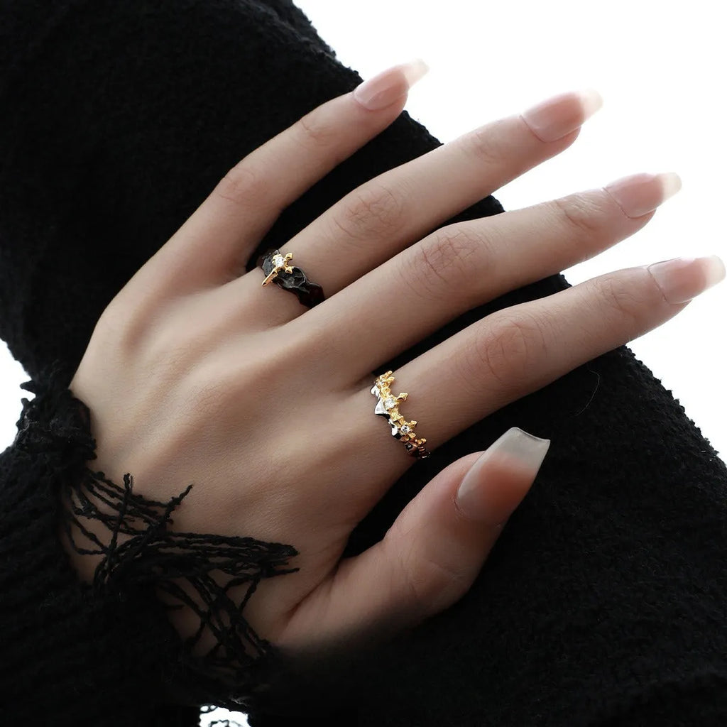 Princess Knight adjustable silver ring with electroplated white gold or black gold finish