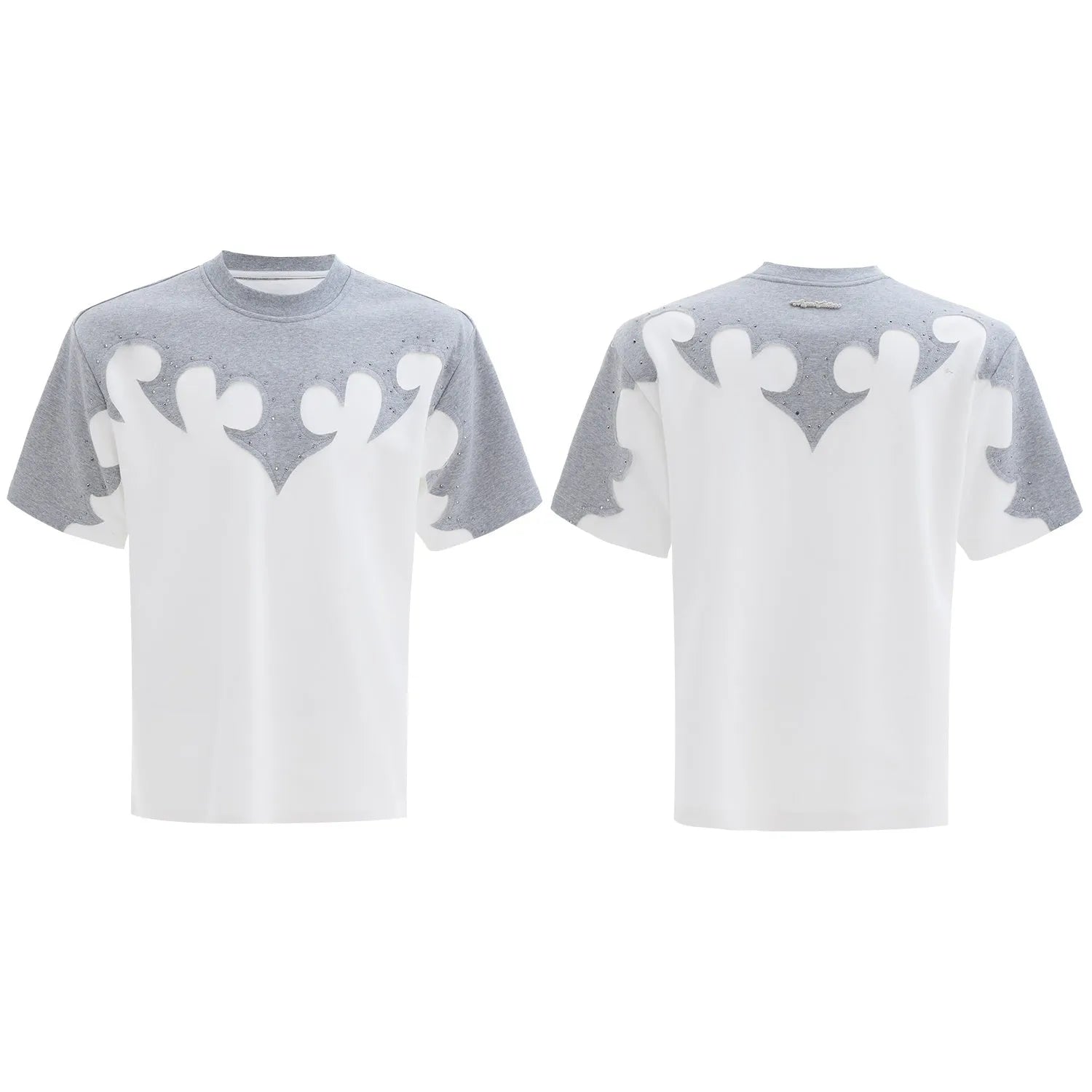 Men's red cotton t-shirt with three-dimensional stitching and rhinestone flower decoration, round neck with short drop-shoulder sleeves