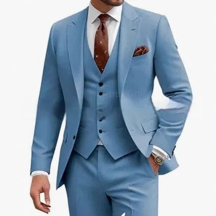 Men's slim fit three-piece suit in acetate blend fabric for weddings and business occasions