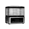 Silver stainless steel household fruit dehydrator with 14L capacity and temperature control dial