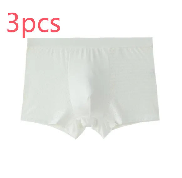 Men's solid colour modal boxer briefs with U convex design on a mannequin, showing mid-waist fit.