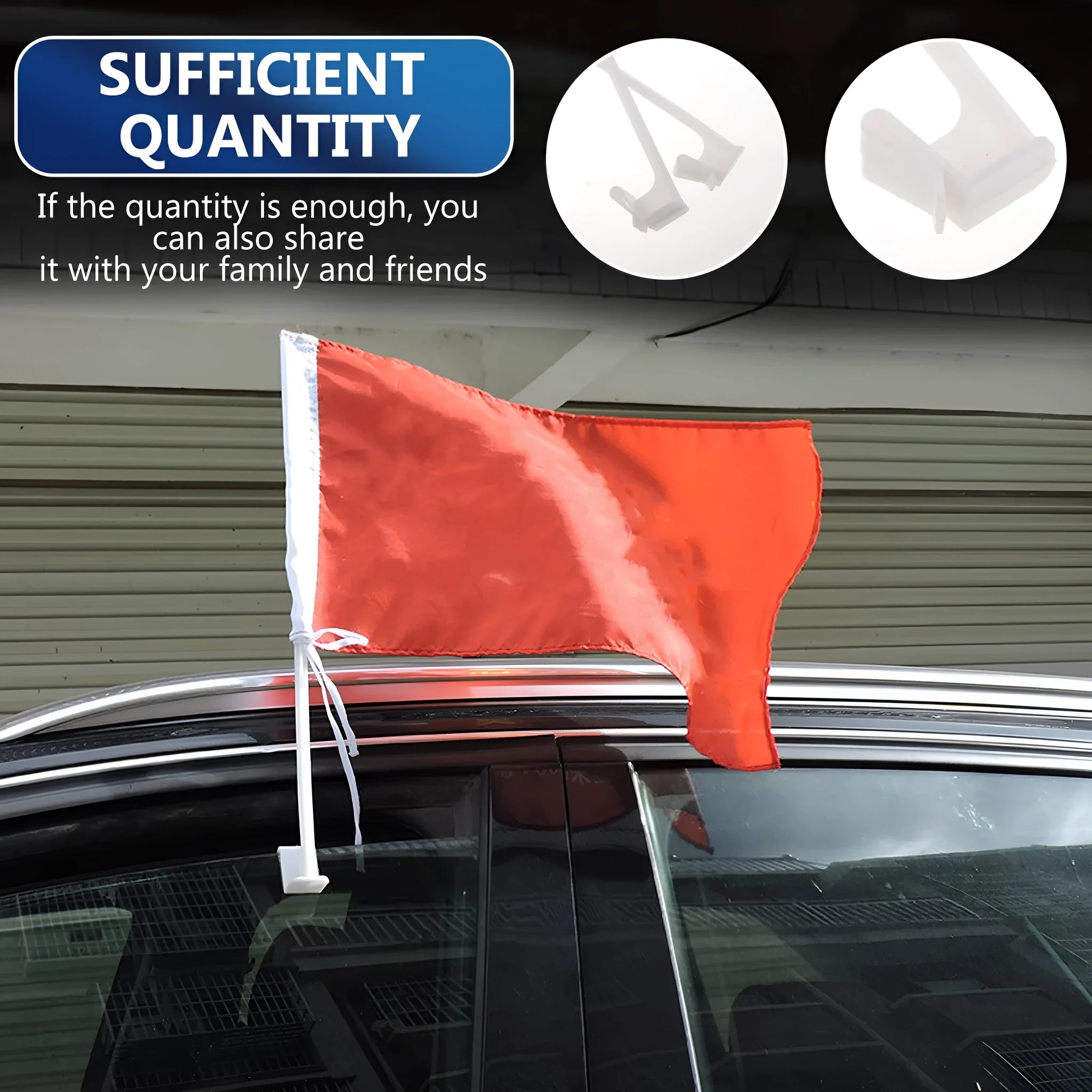 White car window flag bracket set with 10 PP plastic poles for vehicle display