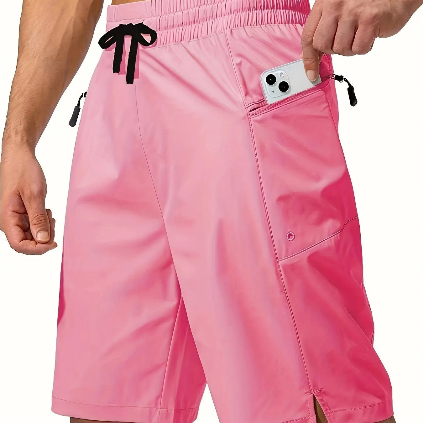 Men's solid colour quick-drying polyester beach shorts in straight fit design