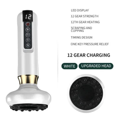 Green electric vacuum cupping massager with adjustable suction and heating controls