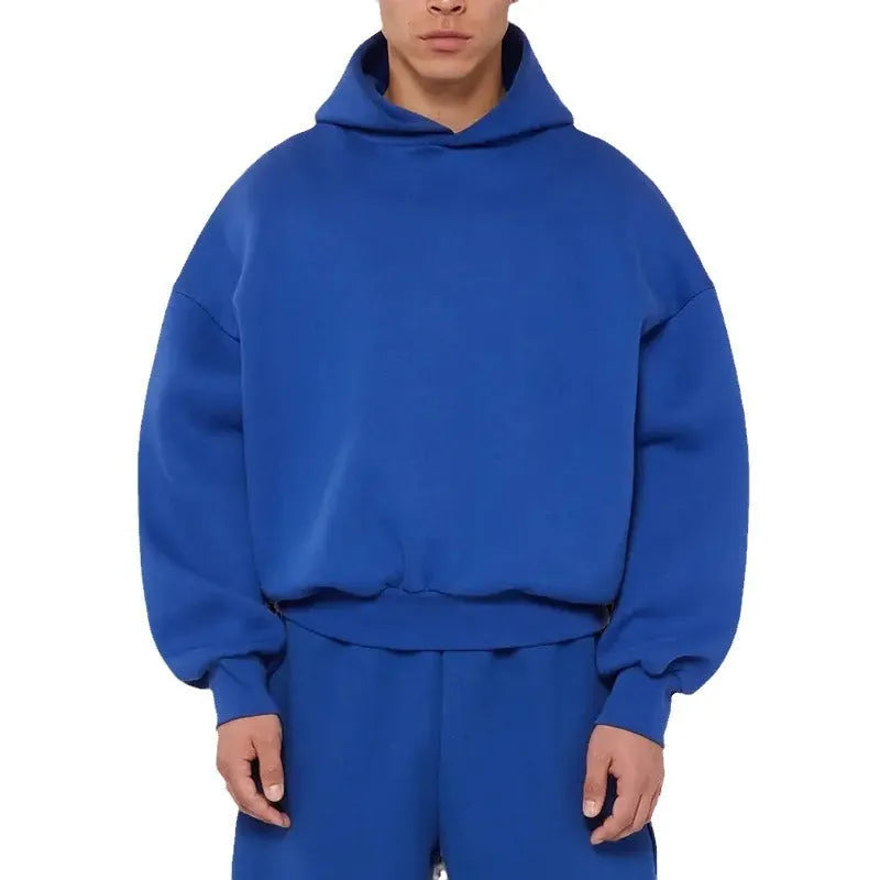 Men's fleece-lined cotton hoodie with wool lining in solid colour