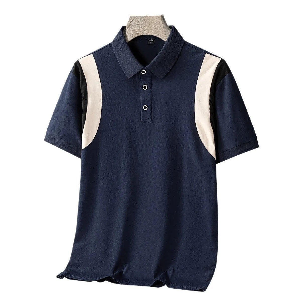 Men's striped cotton t-shirt with business lapel and Korean-style loose fit in summer colours