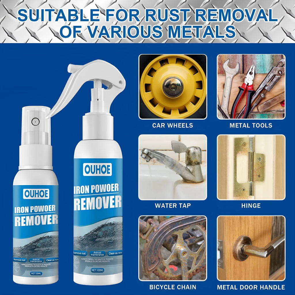 Automotive iron powder rust remover spray with blue square sponge and towel
