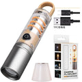 Orange and beige dual light source flashlights with optical zoom and keychain hooks