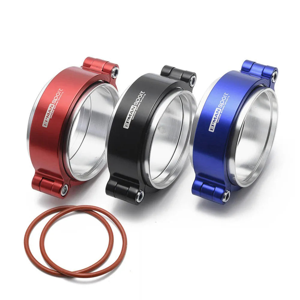 Aluminium fixed movement clamp for turbine exhaust systems in black, blue, red colours