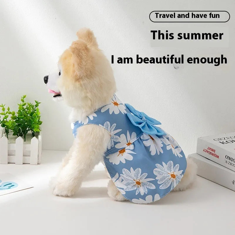 Ultra-thin floral butterfly knot princess pet dress for dogs and cats in summer colours