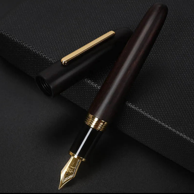 Wooden fountain pen with rotating cap shown in Alpine Pear finish with EF nib for business writing