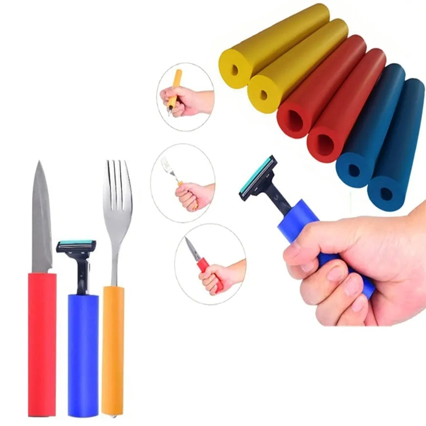 Pack of black rubber auxiliary grip hoses for utensil and pen handles, showing inner diameter sizes.