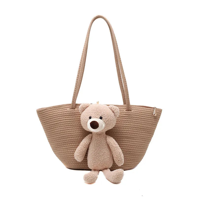 Cotton and linen woven bag with dumpling shape design and double shoulder straps in six colour options