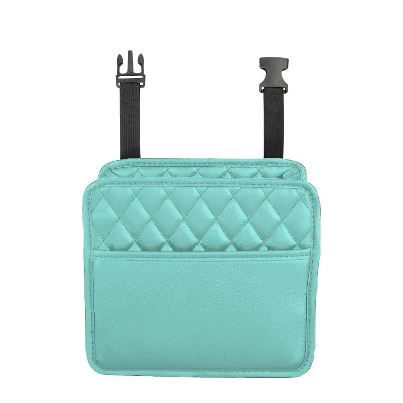 Leather hanging storage bag for car interiors in black colour with 25cm dimensions