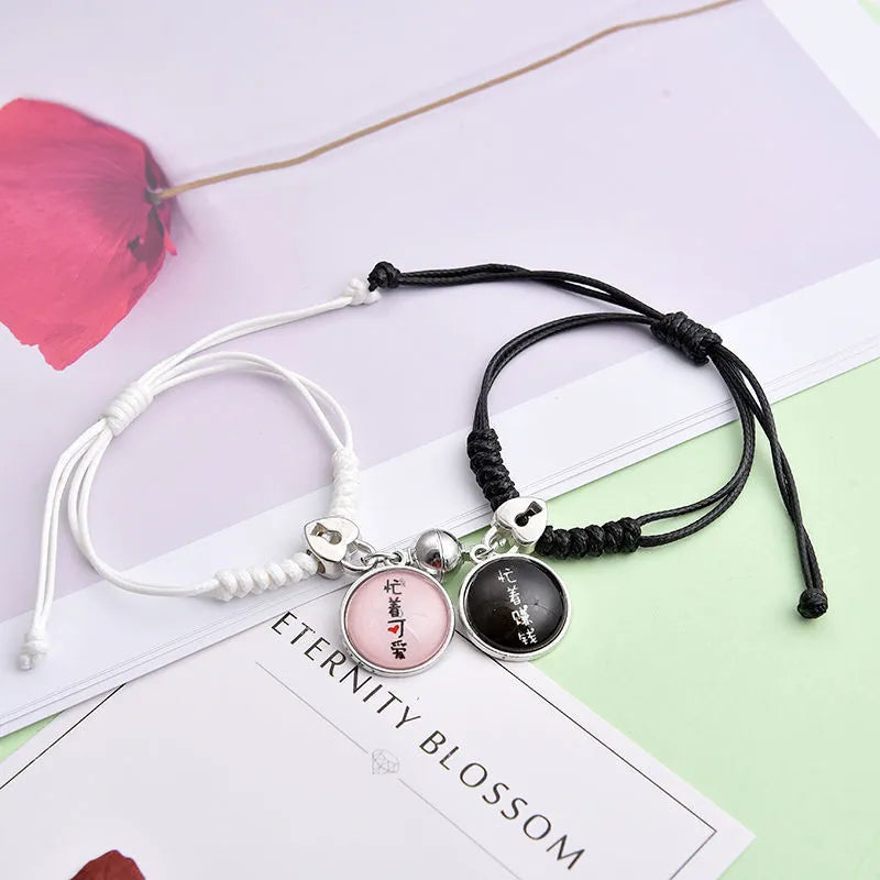 Magnetic couple bracelets with crown and diamond designs in alloy electroplated construction