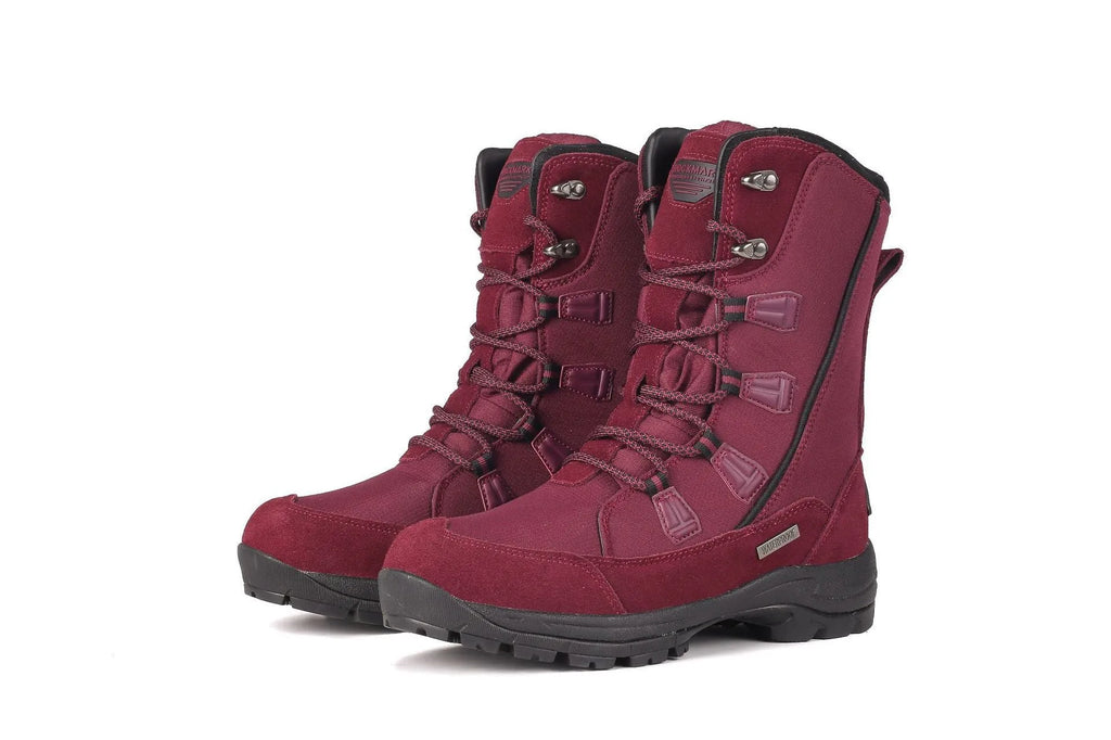 Women's mid-calf genuine leather snow boots in black with a round toe and rubber sole.