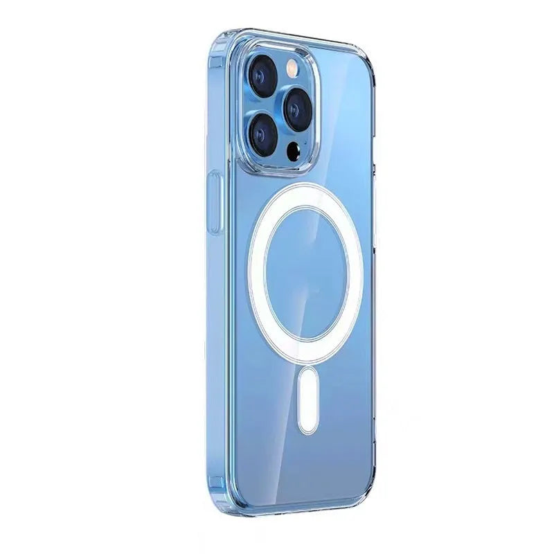 Magnetic transparent PC phone case with straight-edge airbag protection for Apple iPhone, transparent colour, simple design