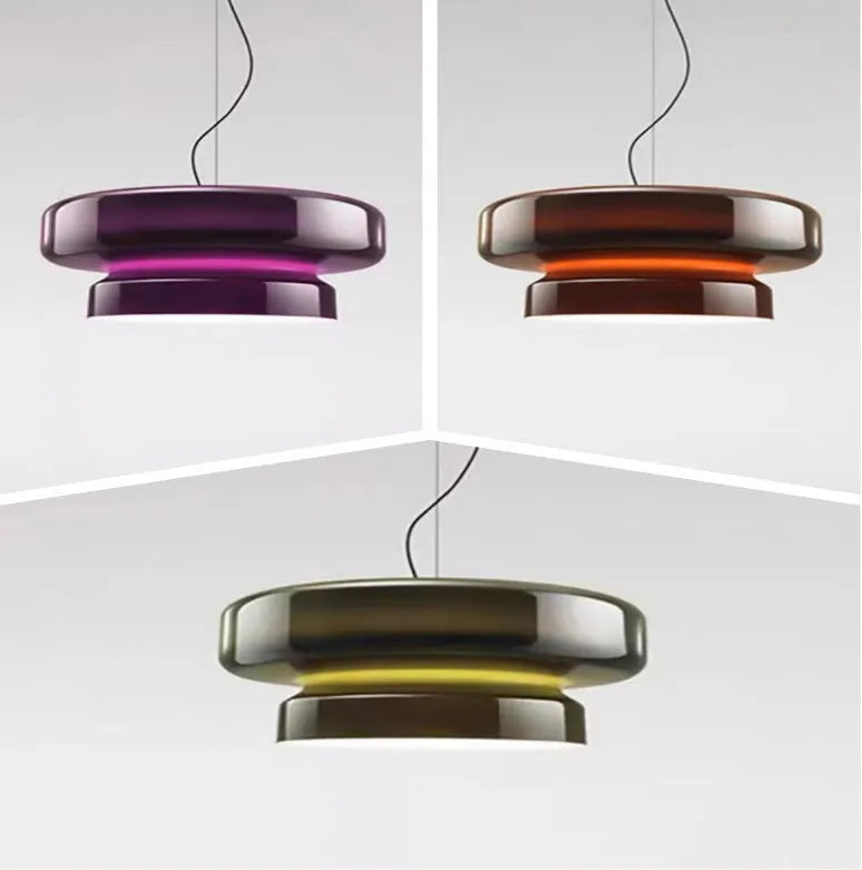 Modern glass chandelier in milky white, purple, green or brown colours for restaurant and bedroom lighting