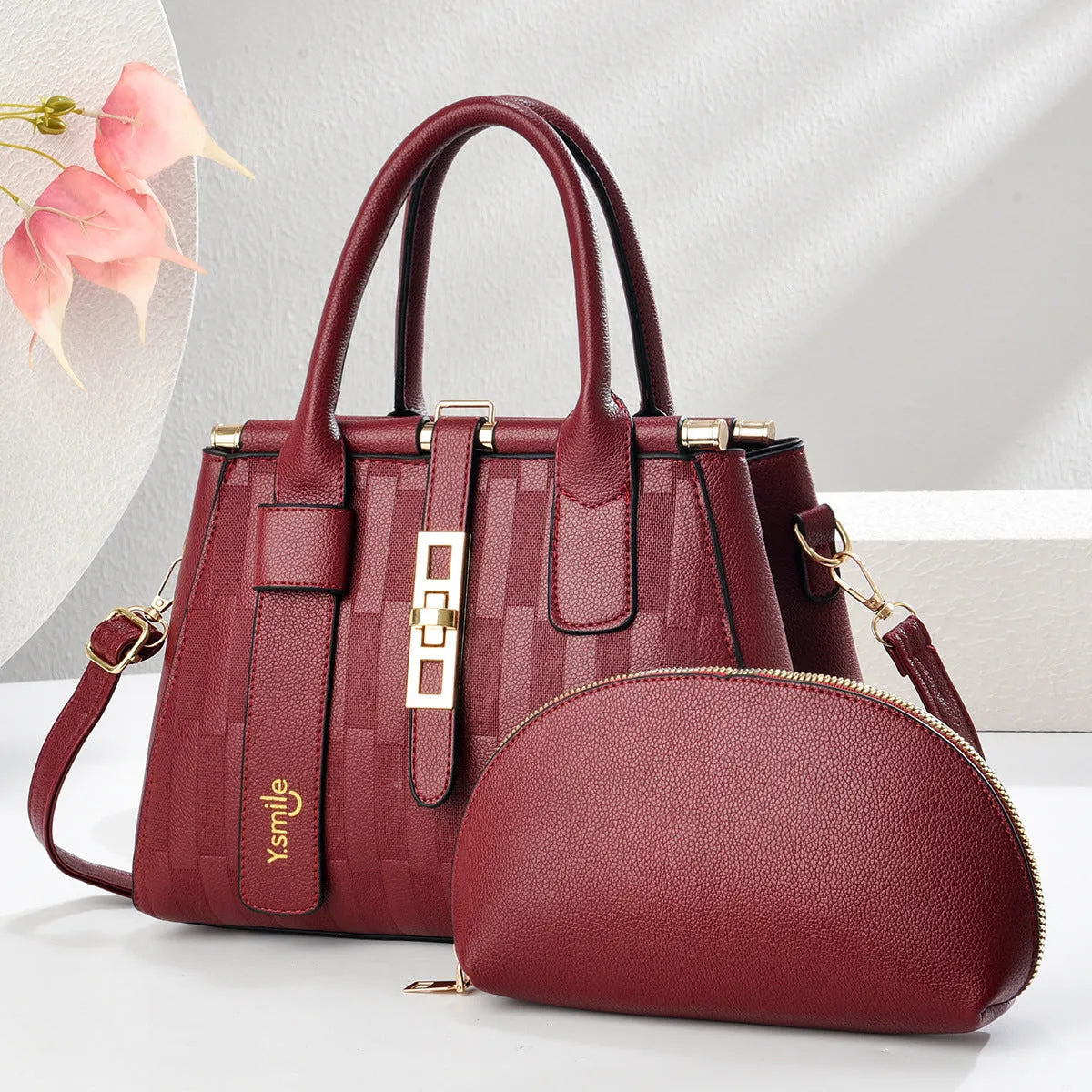Round PU leather crossbody shoulder bag in multiple colours, dimensions 28x13x20cm.