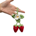 Handmade strawberry-shaped car pendant woven from cotton and hemp using knitting wool techniques