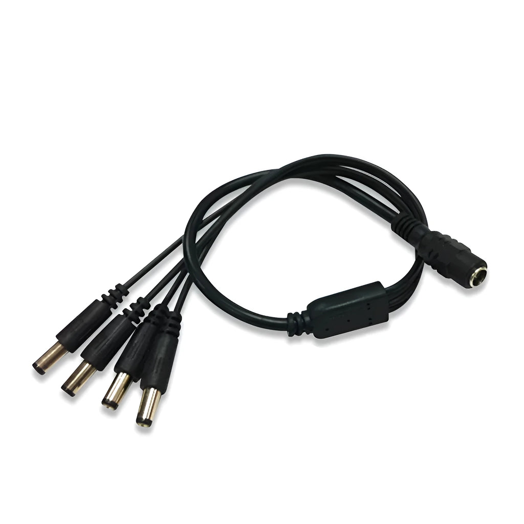 Black DC 1-in-4 monitoring power splitter cable for CCTV security cameras