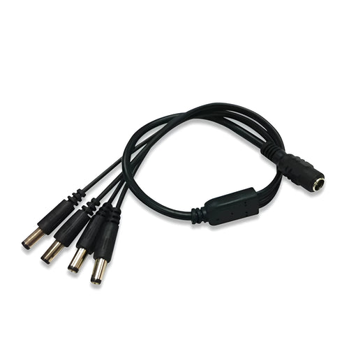Black DC 1-in-4 monitoring power splitter cable for CCTV security cameras