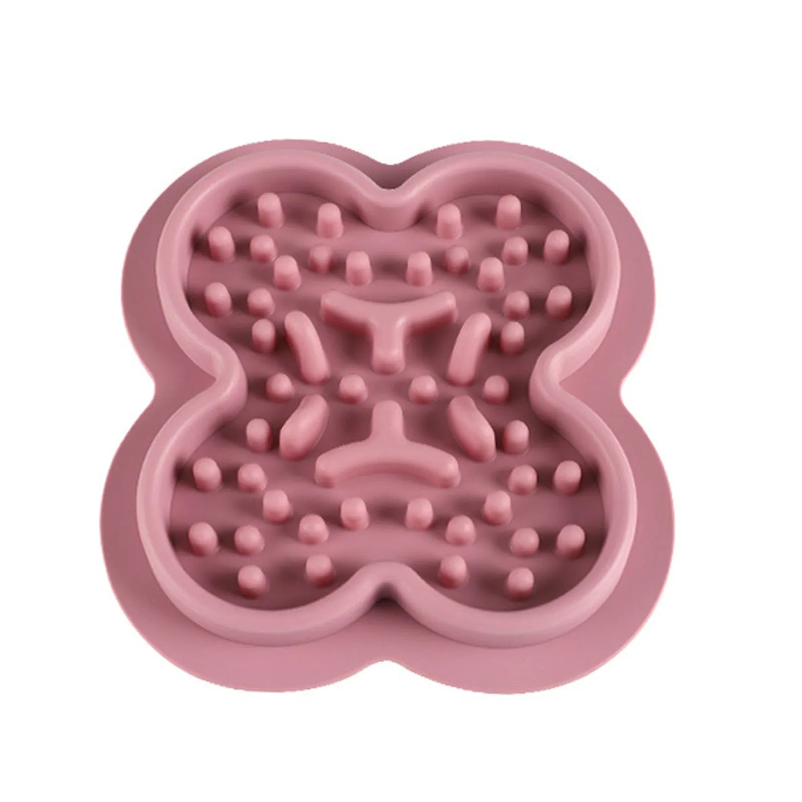 Blue silicone pet licking mat with textured grooves and a non-slip base for cats and dogs.