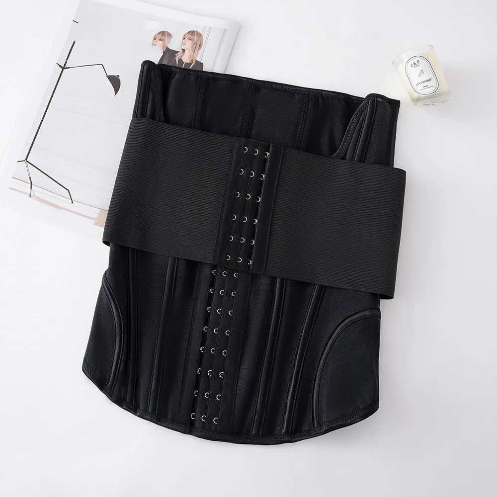 Black nylon belly band waist trainer for tummy slimming and core support