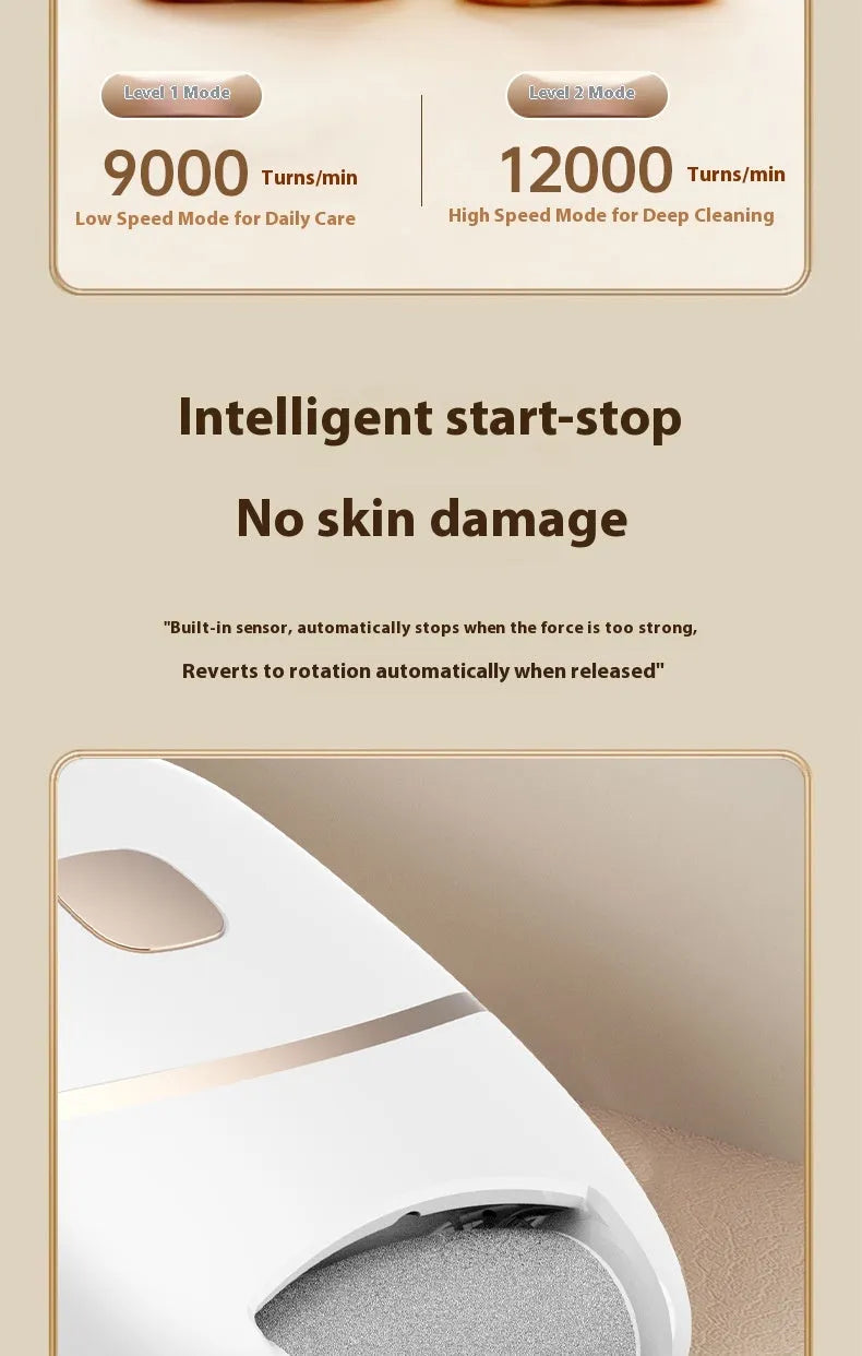 White electric foot grinder with coarse and fine grinding heads for dead skin and callus removal with auto debris suction