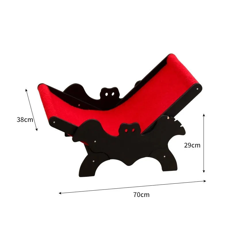 Black and red Halloween style wooden cat recliner lounge chair for indoor pet use