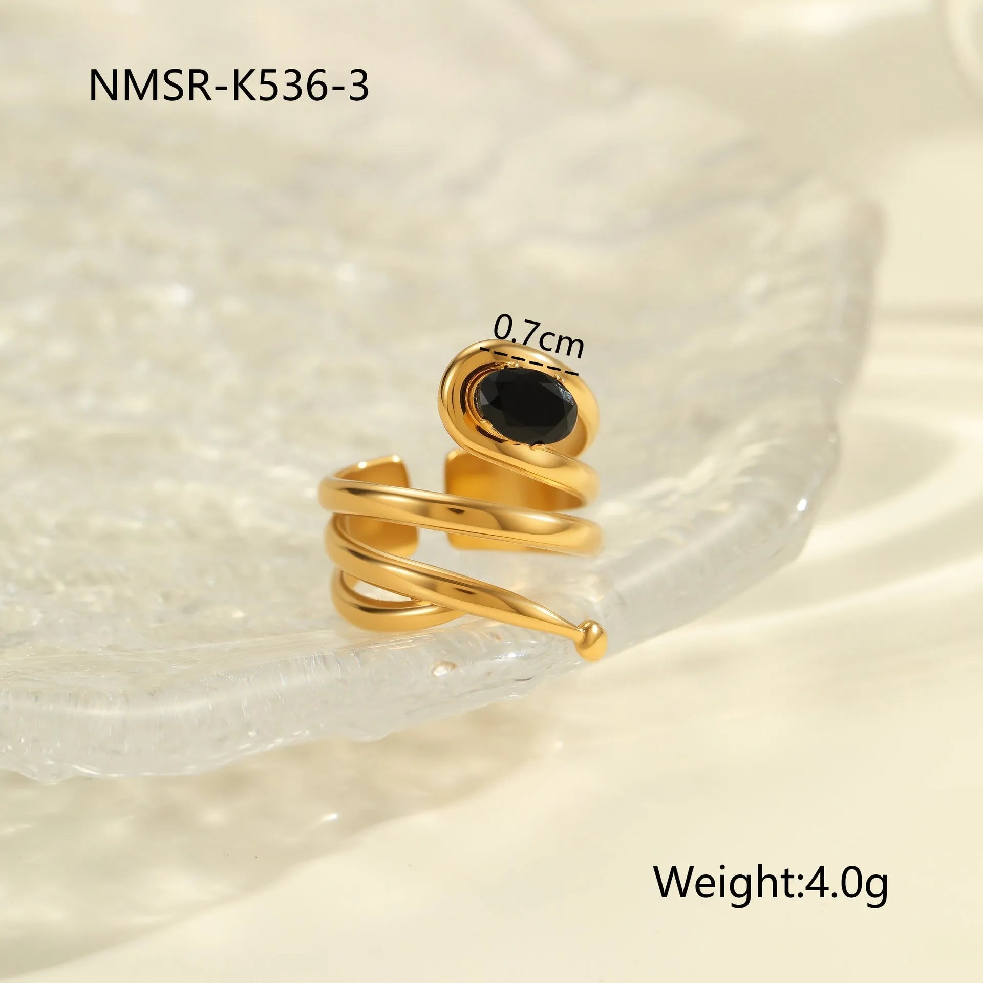 Geometric stainless steel ring for women with zircon detail and open adjustable design.