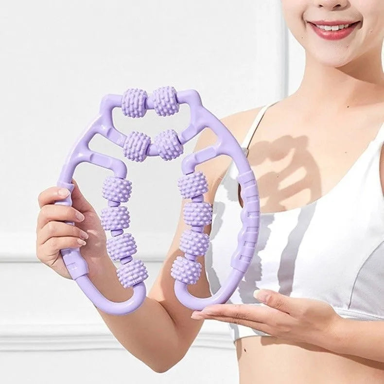 Ring clip leg massager roller with multiple wheels in macaron pink colour