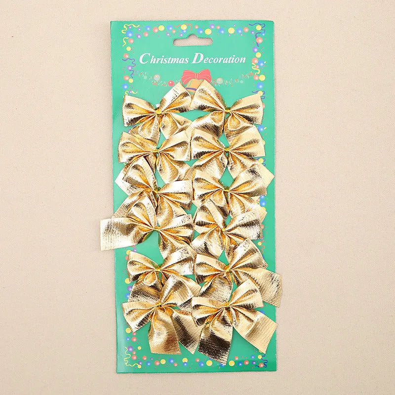 Single 5 cm polyester Christmas decoration bow in a choice of gold, red, red-gold, or silver colours.