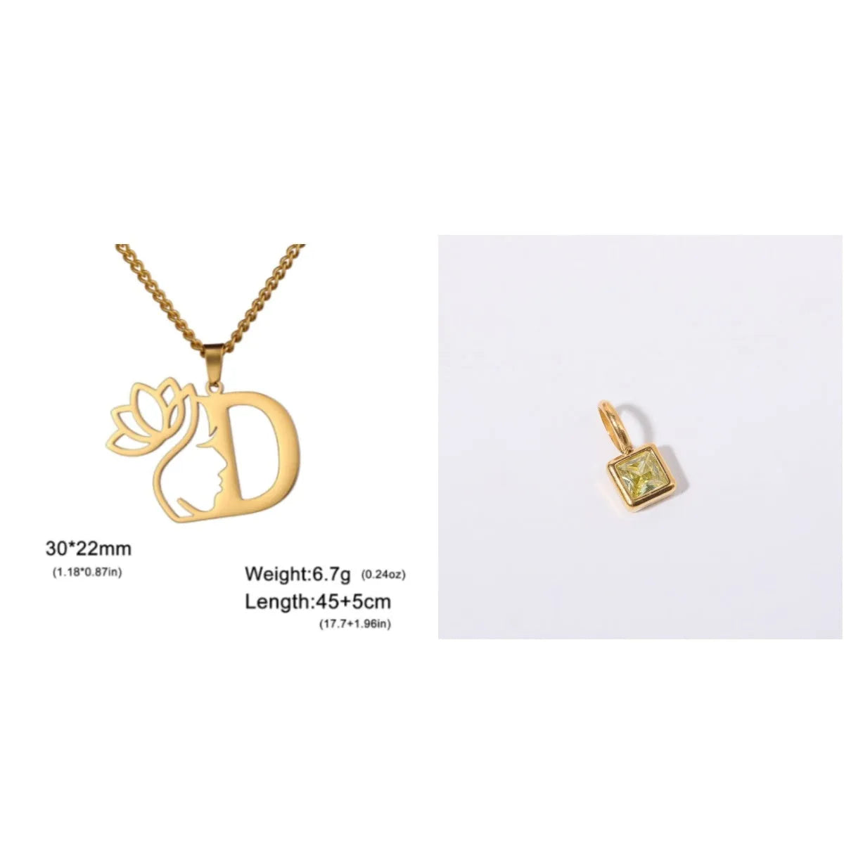 Stainless steel necklace with a single alphabet letter pendant on a cross chain, in gold or silver colour.