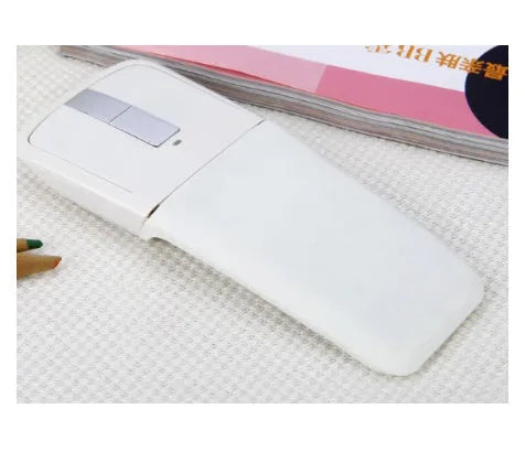 Folding touch wireless mouse in black showing compact folded and unfolded positions with Bluetooth connectivity