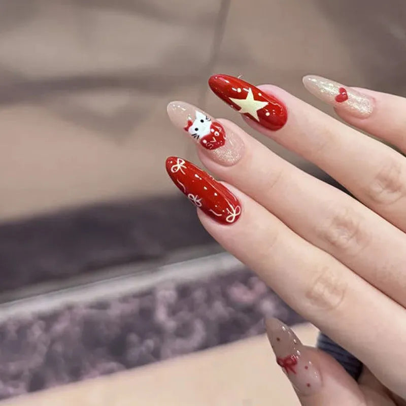 False nails for girls showing short square and coffin shapes in various solid and sparkle colours