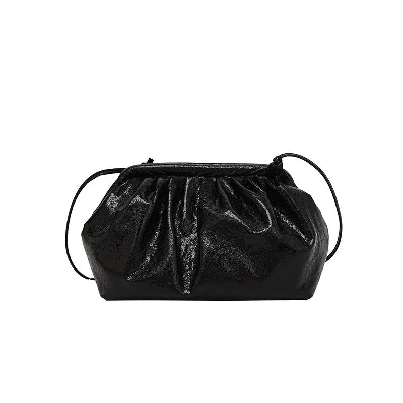 Rose Red PU leather shell-shaped crossbody bag with hair clip strap and multiple interior pockets.
