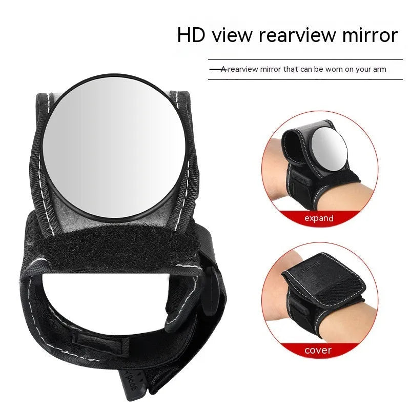 Black nylon bicycle rear-view mirror mounted on handlebars for cycling safety