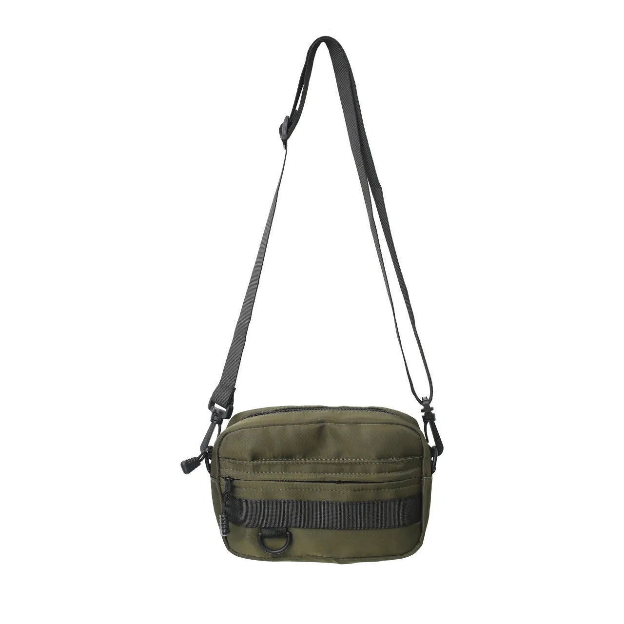 Men's nylon messenger bag in street style with crossbody strap and sewing thread details